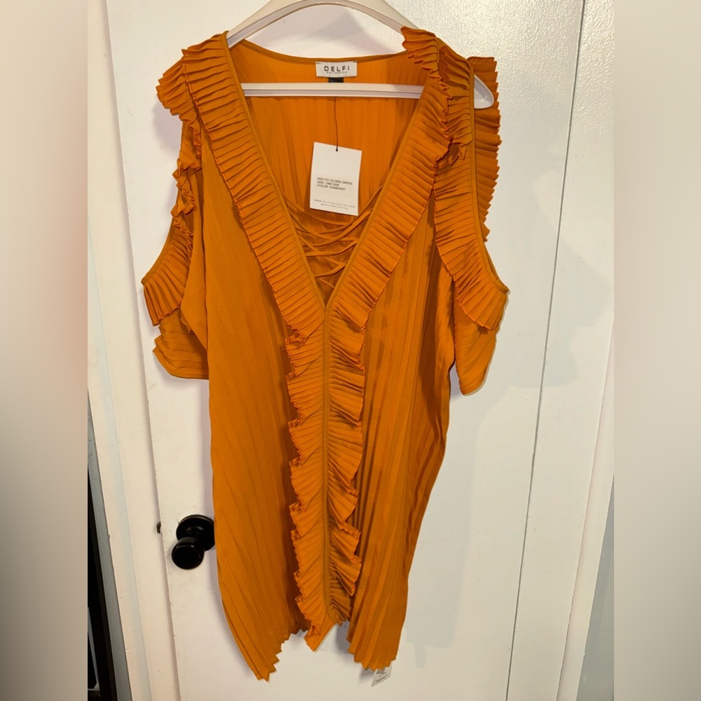 DELFI COLLECTIVE  Orange Summer PLEATED DRESS-one Size